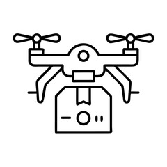 Drone carrying a package line icon for delivery service and shipping concept, isolated on white. Vector icon