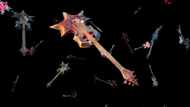 Punk Rock VJ Loop &ndash; stylized punk rock skeleton with spiky bones on the head and punkish outfit moving on the beat in seamless loop. Use it in your next VJ thematic sets, metal and gothic festival