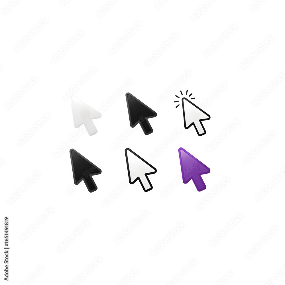 Aufkleber 3d mouse cursor pointer png set – white, black & white, purple variations – isolated on transparent 