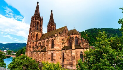 Fototapeta premium Medieval European cathedral with tall spires