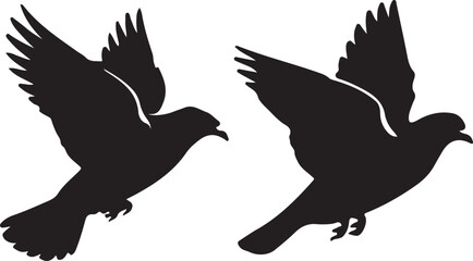 Fototapeta premium Two Silhouettes of Birds in Flight Against a White Background