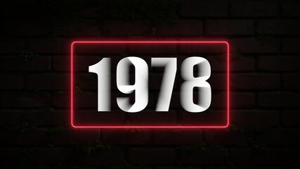 White 1978 Number in Red Neon Frame on Dark Brick Wall with Moss year bold