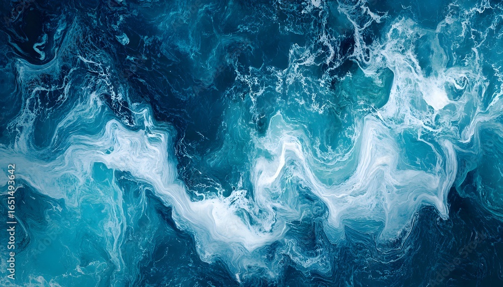 Poster this abstract background features an overhead view of swirling blue ocean water with white foam, cre