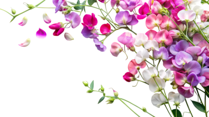 Colorful sweet pea flowers isolated on transparent background