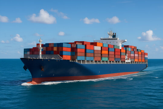 Realistic image of Container ship in sunny weather