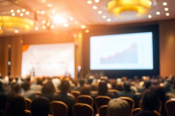 Blurred Audience Watching Business Presentation With Growth Chart