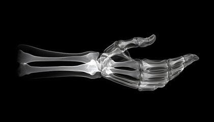 A hand is shown in a black background. The hand is made of bones and is very thin