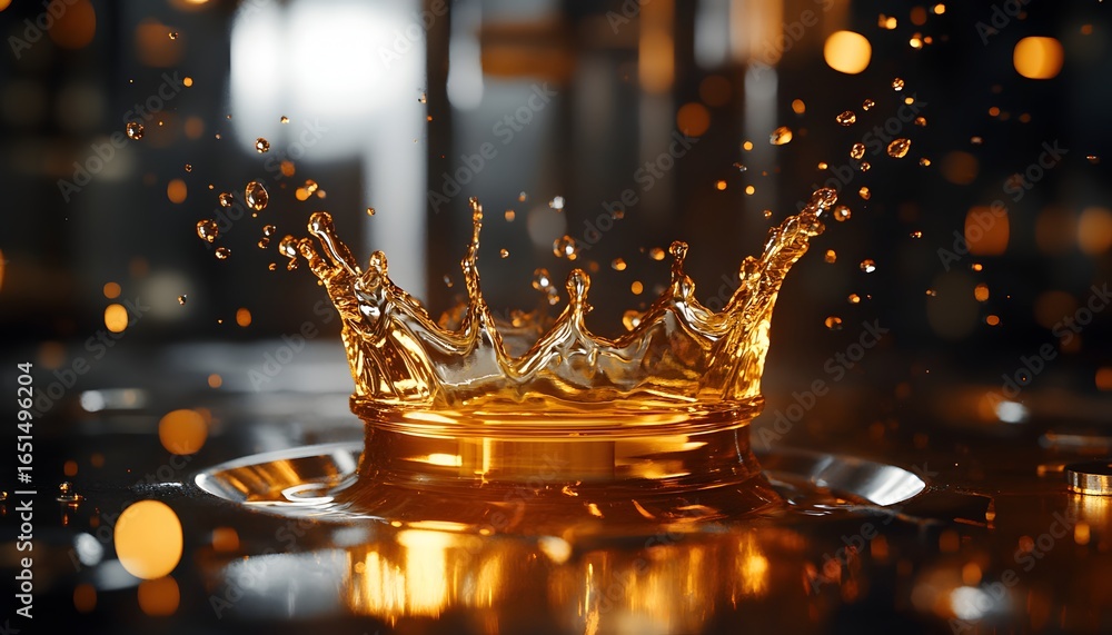 Poster a splash of liquid is shown in the image. the splash is in the shape of a crown