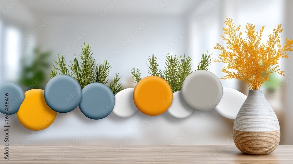 Aufkleber modern flat design hybrid project dashboard interface with abstract elements and decorative plant di