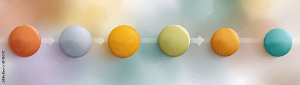Poster flat design illustration showing hybrid project workflow with colorful circles and arrows on blurred