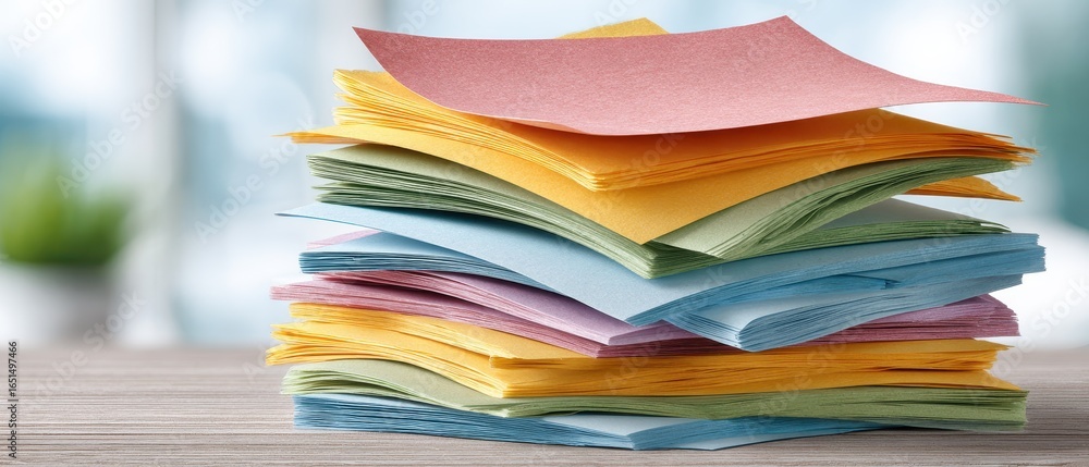 Aufkleber colorful sticky notes stacked on a wooden surface for project management and workflow inspiration in