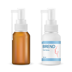 Plastic mockup of a throat spray bottle. Medical spray for sore throat