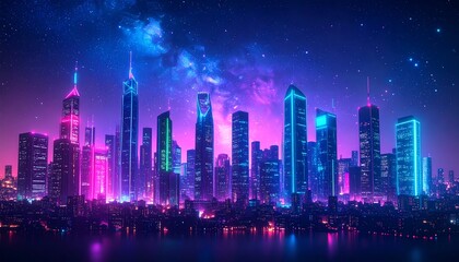 Fototapeta premium Neon cityscape at night (1)