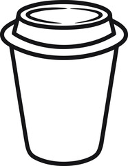 Disposable Coffee Cup Outline Vector with Lid and Tapered Shape in Black and White