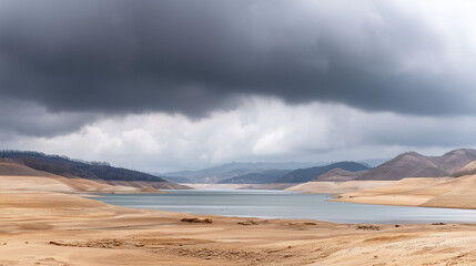 Fototapeta premium landscape of a lake among the mountains in cloudy and cloudy weather