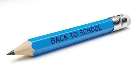 A blue pencil with the words back to school written on it ready for educational purposes