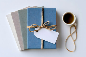 Elegant gift with tag ready for your custom message with coffee for a break