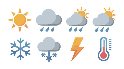 Obraz premium Set of weather icons depicting different weather conditions.