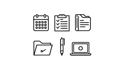 Set of business and office icons, perfectly symbolizing productivity.