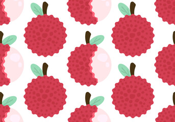 Seamless Pattern with Red Lychee. Seamless pattern with lychee fruits