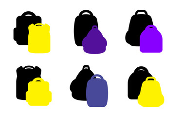 Backpack icon set. School bag symbol, simple rucksack outline, schoolbag pictogram