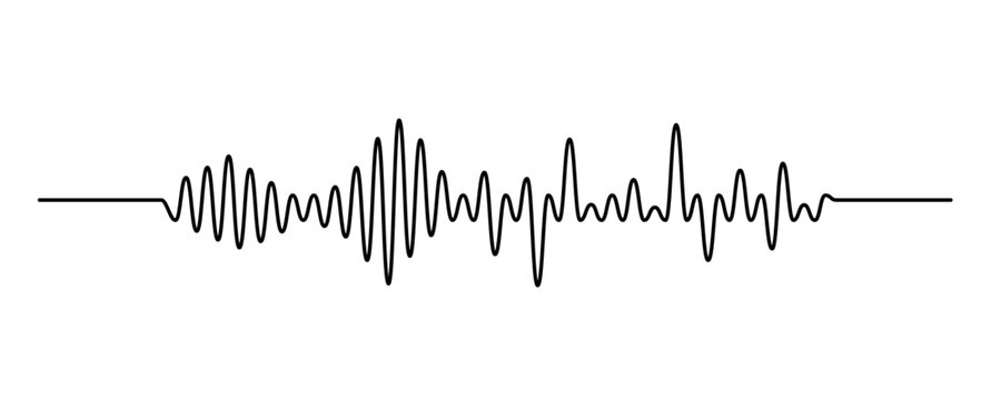 Continuous thin line sound wave icon. One line art audio symbol, single outline soundwave