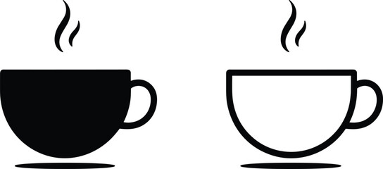 coffee cup icon, hot beverage, steaming drink, black and white design, silhouette and outline, café symbol, morning coffee, tea cup, warm drink
