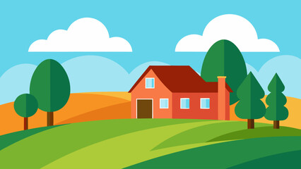 Naklejka premium vector illustration of a rural landscape