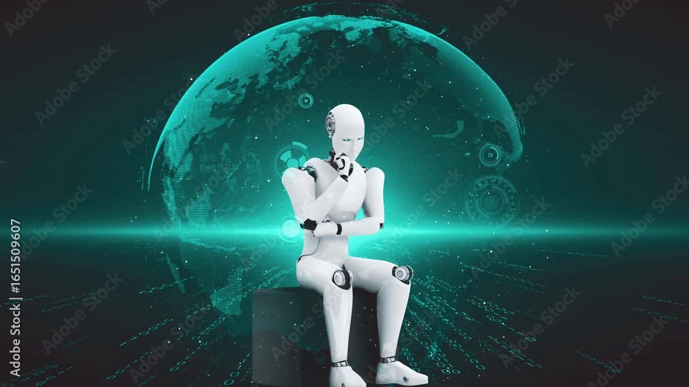 Poster futuristic robot artificial intelligence huminoid ai for industrial factory technology development a