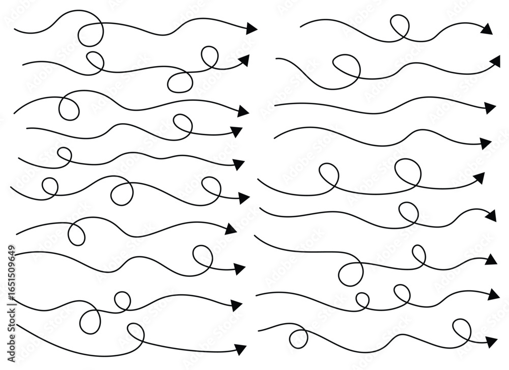 Poster black lines with arrowheads and loops showing different directions. the image represents vectors and