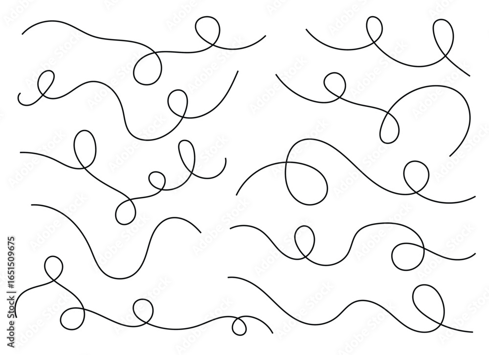 Poster a collection of flowing lines with curled loops creates an abstract pattern on a white backdrop. per