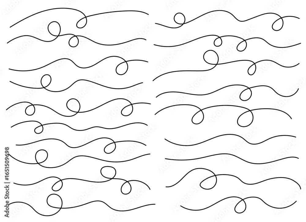 Poster this image features a series of black abstract lines arranged in a playful pattern. the wavy, undula