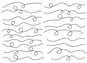 This image features a series of black abstract lines arranged in a playful pattern. The wavy, undulating lines create a whimsical and modern design against a white background.