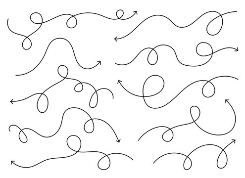 A series of loopy, hand-drawn arrows on a plain background, each indicating a different direction. These stylized arrows can be used to demonstrate path options.