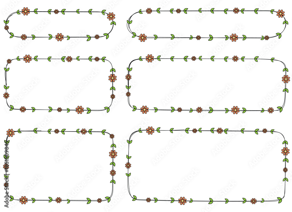 Poster a collection of six decorative frames adorned with a pattern of delicate flowers and leaves on a whi