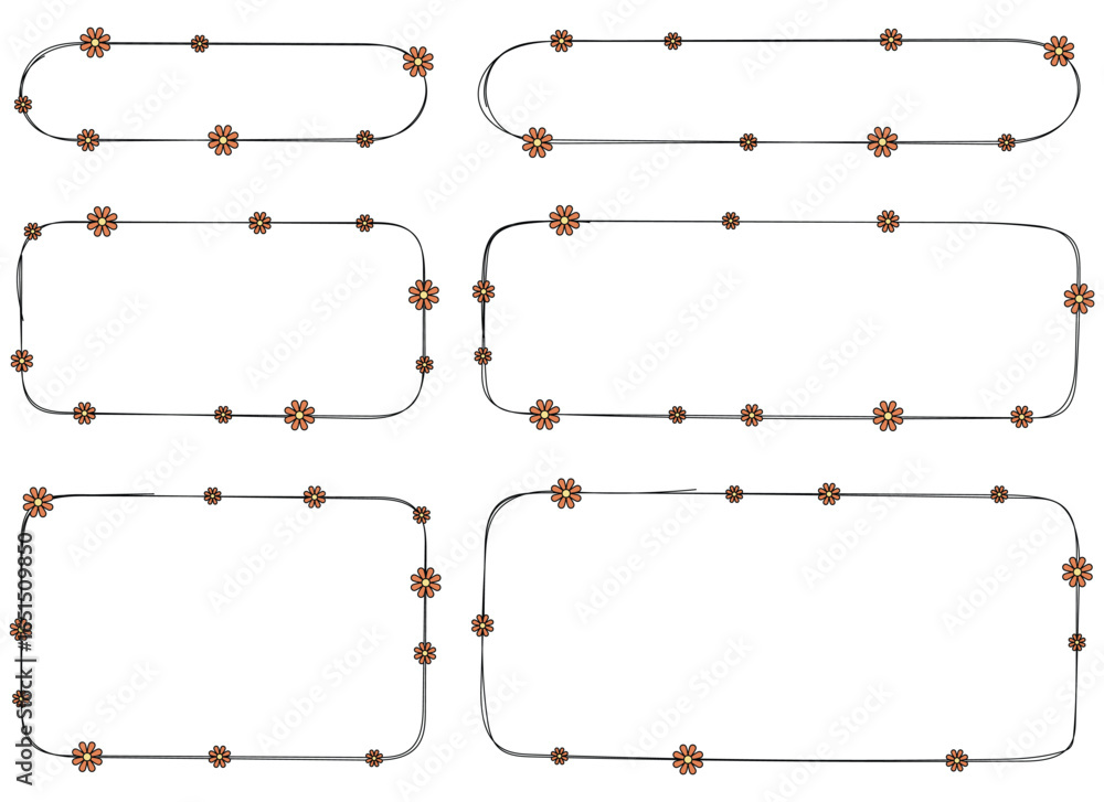 Poster a collection of six hand-drawn style frames varying in shape and size. each frame has thin, dark out
