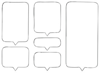 A collection of six hand-drawn speech bubbles, each with unique shapes and sizes, arranged against a plain white backdrop, ready for messaging and conversation.