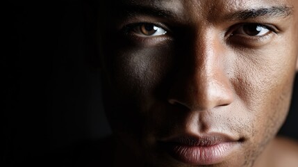 Obraz premium Close-up of a face with half in shadow and half illuminated, representing mindset transformation