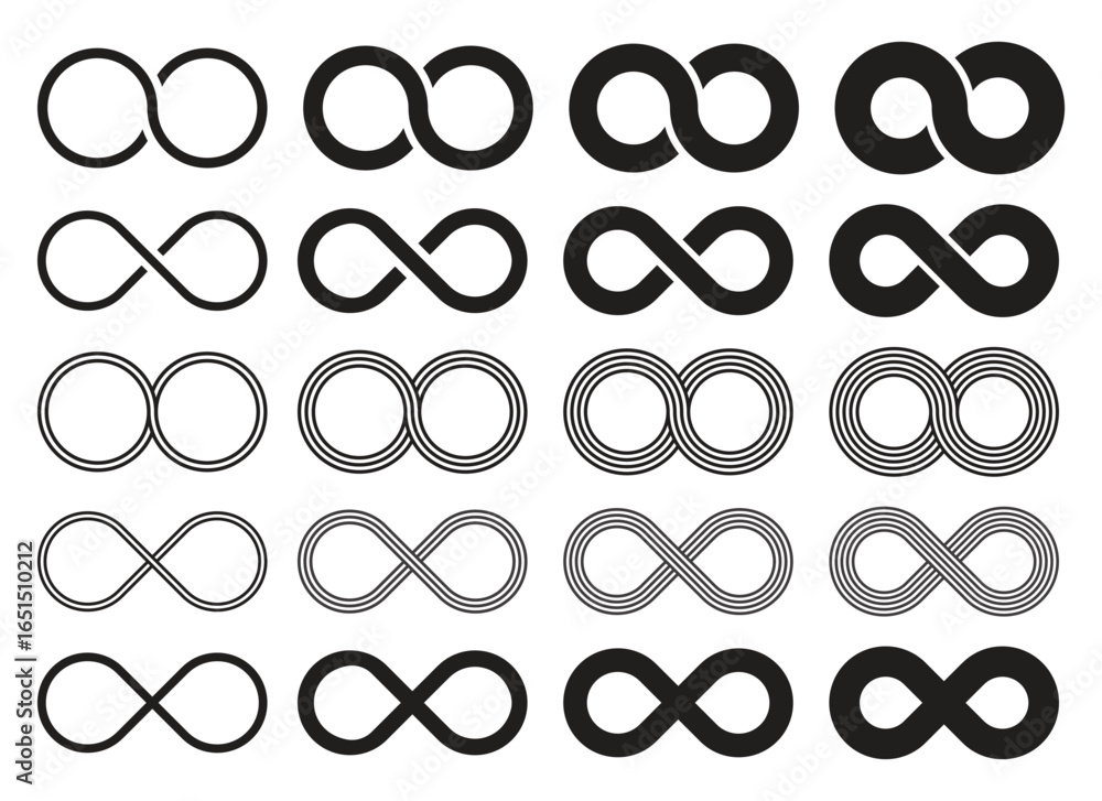 Poster a set of black and white infinity symbols displayed against a white background. the symbols are show