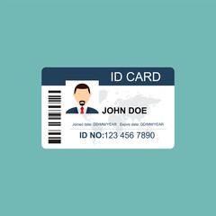 Obraz premium A standard ID card displaying a faceless individual, John Doe's name, and placeholder fields for joined and expire dates. A barcode is visible on the left, set on a solid background.