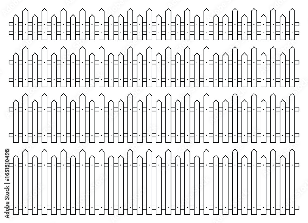 Poster the image features four rows of fences made from wooden planks and nails. they are arranged from top