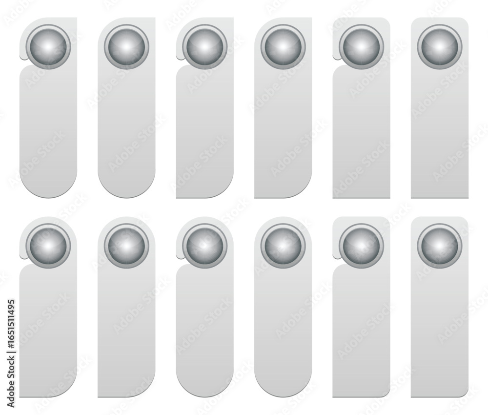 Poster multiple neutral-toned hanging tags arranged in a grid pattern against a white background. each tag 