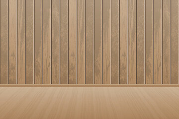 Warm-toned wooden planks arranged vertically create a backdrop. A smooth, wood floor complements the wall, offering a simple, clean aesthetic suitable for various applications.
