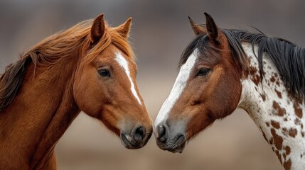 Fototapeta premium Horses interacting gently in a serene natural setting during a calm afternoon