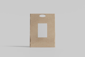 brown kraft paper bag with white label isolated