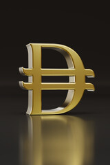 Obraz premium Golden Dirham symbol isolated on a dark background. 3D illustration.