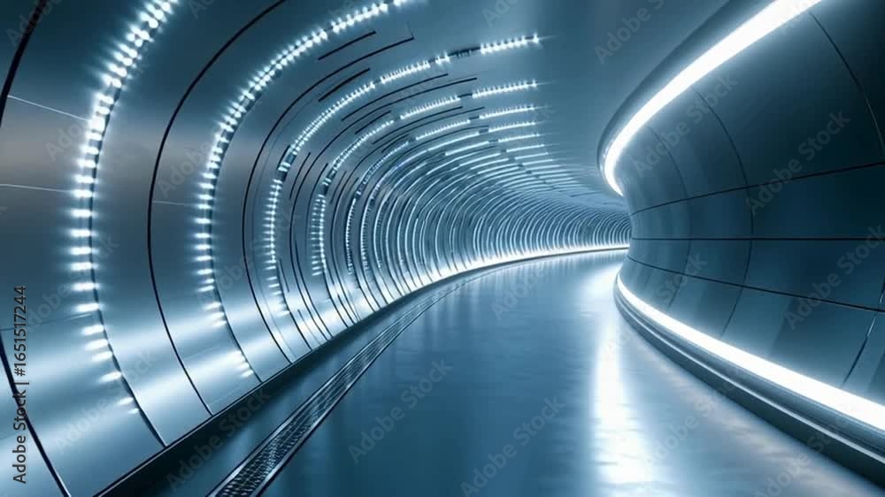 Poster a mesmerizing, futuristic tunnel with a gleaming, glossy surface, beckoning the viewer onward with a