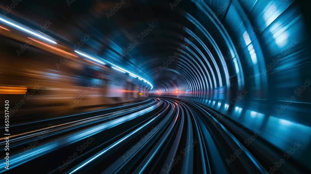 Poster a dynamic perspective of a futuristic tunnel, its lines of light and shadow weaving a tale of rapid 
