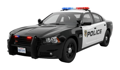 Police car responding to emergency urban environment vehicle daylight law enforcement concept isolated on transparent background