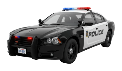 Police car responding to emergency urban environment vehicle daylight law enforcement concept isolated on transparent background